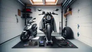 Motorcycle and scooter stored safely in a norwegian garage for winter