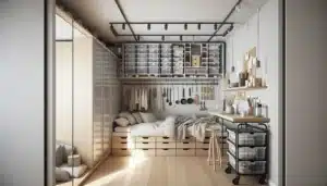 Small norwegian apartment with vertical storage and multifunction furniture in daylight