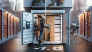 Split view of self storage unit and mobile container outside a norwegian apartment